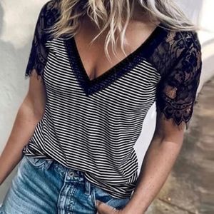 CLEARANCE M Only Left! Tee Tshirt Top Lace Sleeves V-neck S/S